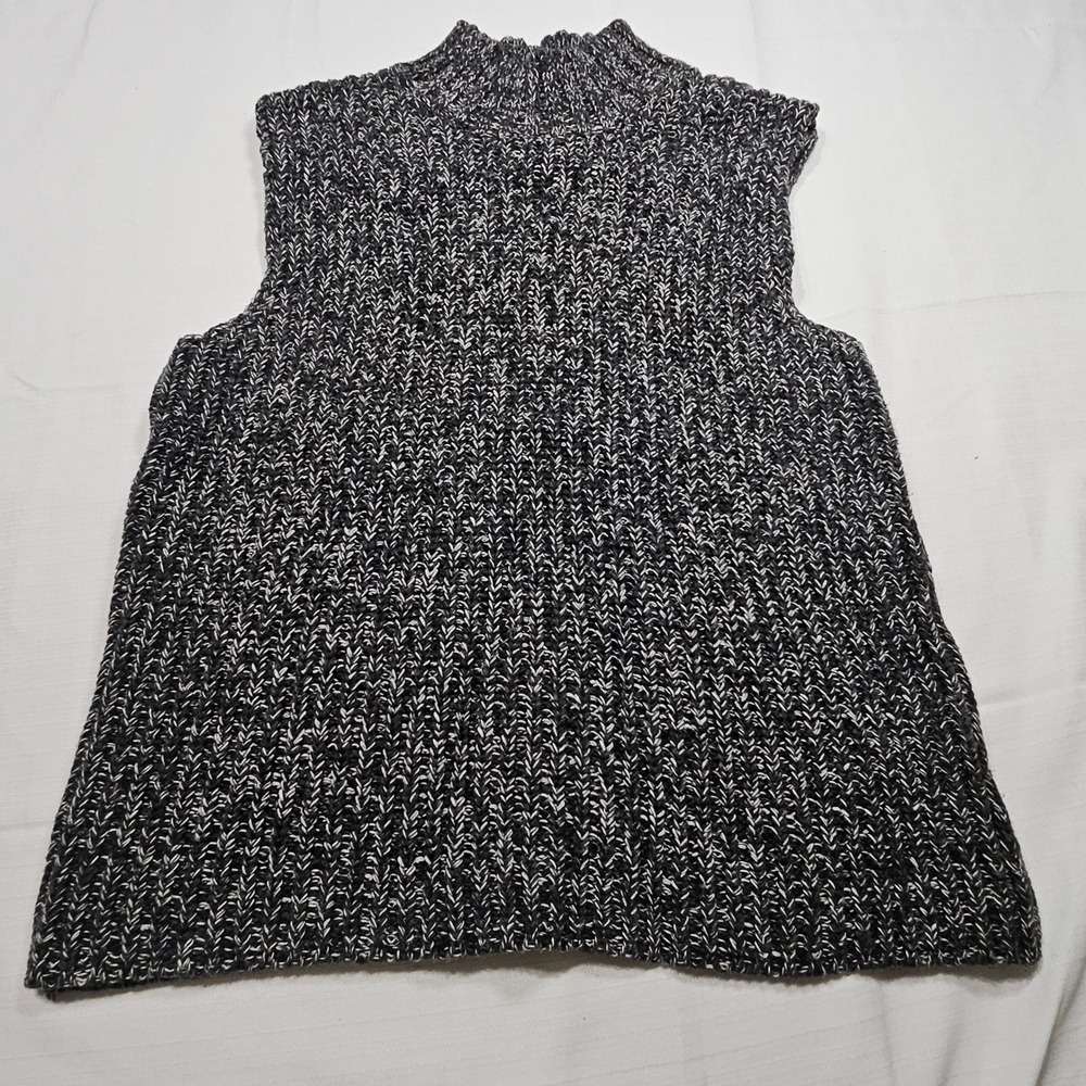 Talbots Mock Neck Sleeveless Knit Sweater Top Black‎ White Marled Size L